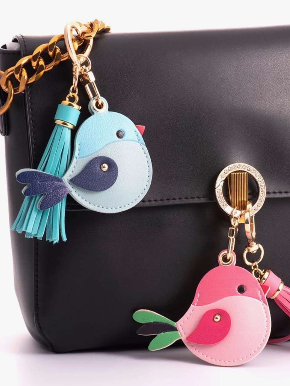 Keychain AirTag bag, charm, leather blue bird 🐦 with detachable tassel NWT - Picture 6 of 7